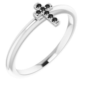 14K White .03 CTW Black Diamond Stackable Cross Ring-Siddiqui Jewelers