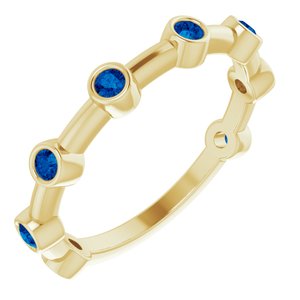 14K Yellow Blue Sapphire Bezel-Set Bar Ring - Siddiqui Jewelers