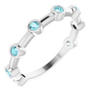 14K White Blue Zircon Bezel-Set Bar Ring - Siddiqui Jewelers