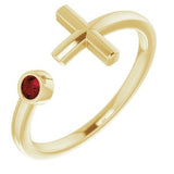 14K Yellow Mozambique Garnet Negative Space Cross Ring - Siddiqui Jewelers