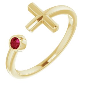 14K Yellow Chatham® Created Ruby Negative Space Cross Ring - Siddiqui Jewelers