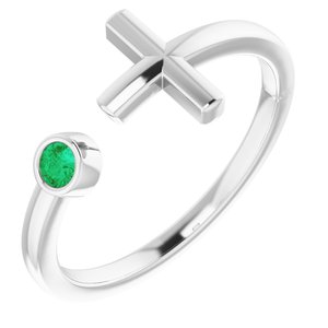 14K White Chatham® Created Emerald Negative Space Cross Ring - Siddiqui Jewelers