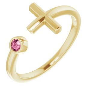 14K Yellow Pink Tourmaline Negative Space Cross Ring - Siddiqui Jewelers
