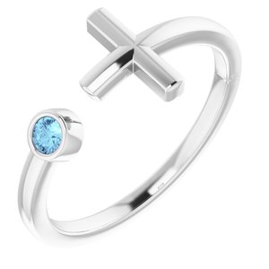 14K White Aquamarine Negative Space Cross Ring - Siddiqui Jewelers