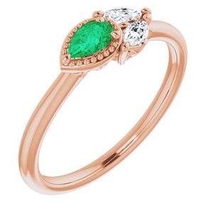 14K Rose Chatham® Created Emerald & 1/8 CTW Diamond Ring - Siddiqui Jewelers