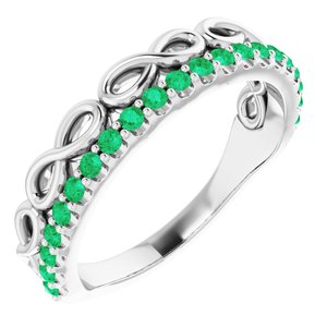 14K White Lab-Created Emerald Stackable Infinity-Inspired Heart Ring - Siddiqui Jewelers