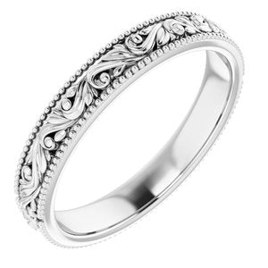 14K White 3.2 mm Scroll Band Size 5.5 - Siddiqui Jewelers