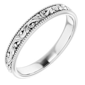14K White 3.2 mm Scroll Band Size 7.5 - Siddiqui Jewelers