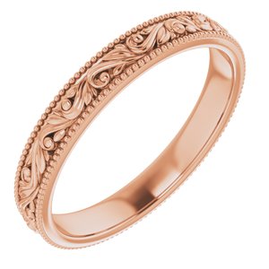 14K Rose 3.2 mm Scroll Band Size 7.5 - Siddiqui Jewelers