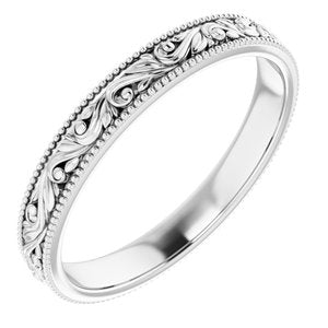 14K White 3.2 mm Scroll Band Size 8.5 - Siddiqui Jewelers