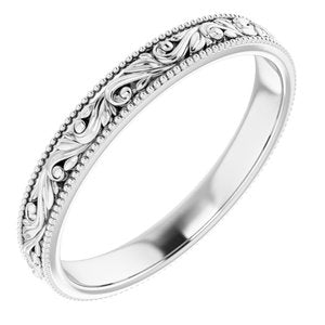 14K White 3.2 mm Scroll Band Size 9 - Siddiqui Jewelers