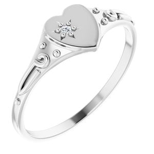 14K White .01 Diamond Heart Ring Size 5 - Siddiqui Jewelers