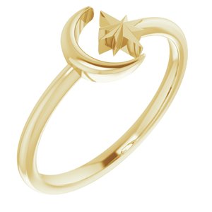 14K Yellow Crescent Moon & Star Negative Space Ring - Siddiqui Jewelers