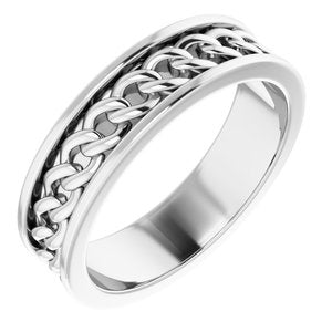 14K White 6 mm Link Design Band Size 10 - Siddiqui Jewelers