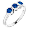 14K White Chatham® Created Blue Sapphire Three-Stone Bezel-Set Ring - Siddiqui Jewelers