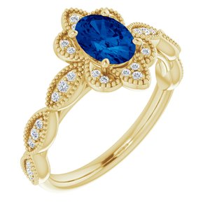 14K Yellow Chatham® Created Blue Sapphire & 1/8 CTW Diamond Ring - Siddiqui Jewelers