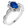 14K White Chatham® Created Blue Sapphire & 1/8 CTW Diamond Ring - Siddiqui Jewelers