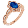 14K Rose Chatham® Created Blue Sapphire & 1/8 CTW Diamond Ring - Siddiqui Jewelers