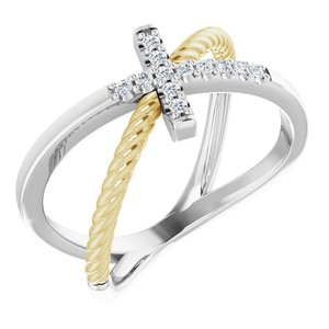 14K White & Yellow 1/10 CTW Diamond Cross Rope Ring - Siddiqui Jewelers