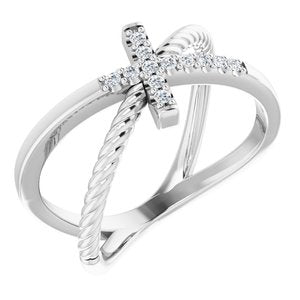 14K White 1/10 CTW Diamond Cross Rope Ring - Siddiqui Jewelers