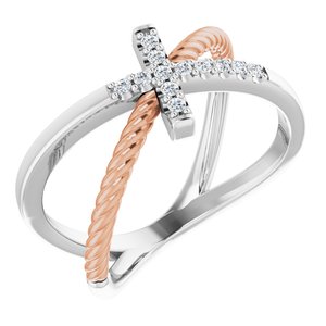 14K White & Rose 1/10 CTW Diamond Cross Rope Ring - Siddiqui Jewelers