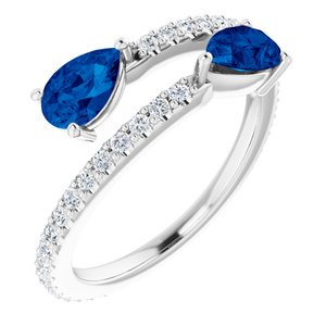 14K White Chatham® Created Blue Sapphire & 1/3 CTW Diamond Ring - Siddiqui Jewelers