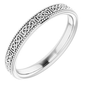 14K White 3 mm Celtic-Inspired Milgrain Band Size 6.5 - Siddiqui Jewelers