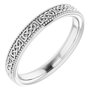 14K White 3 mm Celtic-Inspired Milgrain Band Size 5 - Siddiqui Jewelers