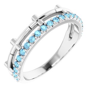 14K White Aquamarine Stackable Cross Ring - Siddiqui Jewelers