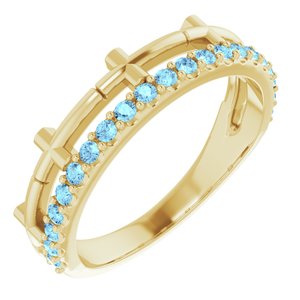 14K Yellow Aquamarine Stackable Cross Ring - Siddiqui Jewelers