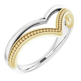 14K White & Yellow Beaded V Ring - Siddiqui Jewelers