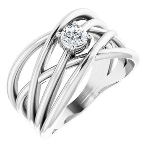 14K White 1/4 CT Diamond Solitaire Criss-Cross Ring - Siddiqui Jewelers