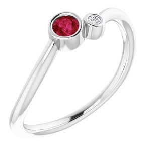 14K White 3 mm Round Chatham® Lab-Created Ruby & .02 CT Diamond Ring - Siddiqui Jewelers