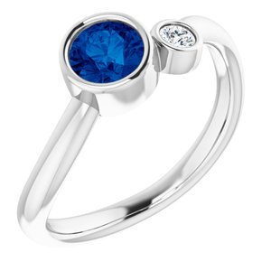 14K White Blue Sapphire & .06 CT Diamond Two-Stone Ring - Siddiqui Jewelers