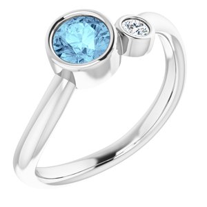 14K White Aquamarine & .06 CT Diamond Two-Stone Ring - Siddiqui Jewelers