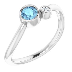 14K White Aquamarine & .03 CT Diamond Two-Stone Ring - Siddiqui Jewelers