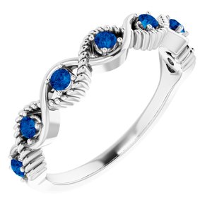 14K White Blue Sapphire Stackable Ring - Siddiqui Jewelers
