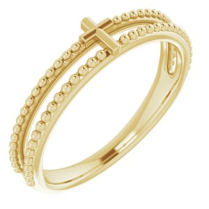 14K Yellow Milgrain Stackable Cross Ring - Siddiqui Jewelers