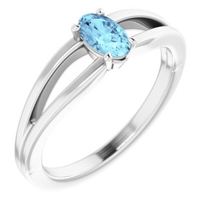 14K White Aquamarine Solitaire Youth Ring - Siddiqui Jewelers