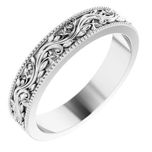 14K White 4 mm Sculptural-Inspired Band with Milgrain Size 6 - Siddiqui Jewelers