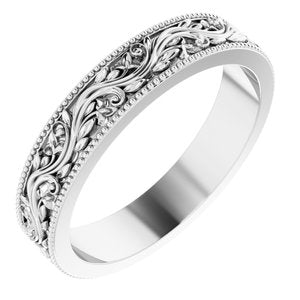 14K White 4 mm Sculptural-Inspired Band with Milgrain Size 6.5 - Siddiqui Jewelers