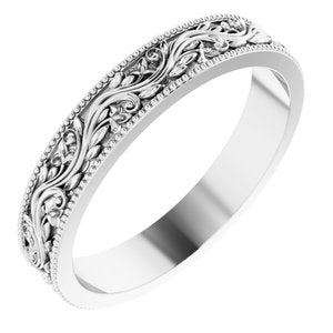 14K White 4 mm Sculptural-Inspired Band with Milgrain Size 9 - Siddiqui Jewelers