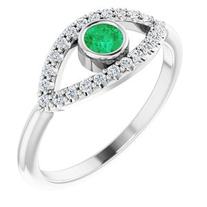14K White Emerald & White Sapphire Evil Eye Ring - Siddiqui Jewelers