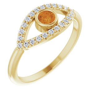 14K Yellow Citrine & White Sapphire Evil Eye Ring - Siddiqui Jewelers