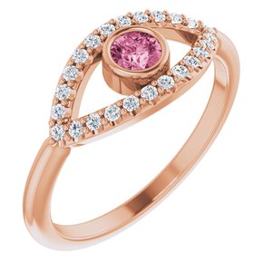 14K Rose Pink Tourmaline & White Sapphire Evil Eye Ring - Siddiqui Jewelers