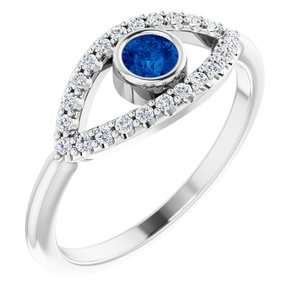 14K White Blue Sapphire & White Sapphire Evil Eye Ring - Siddiqui Jewelers