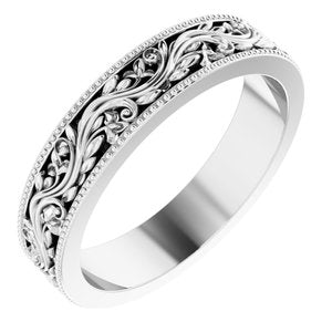 14K White 4 mm Sculptural-Inspired Band with Milgrain Size 5 - Siddiqui Jewelers