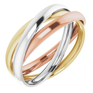 14K Tri-Color Three Band Rolling Ring Size 8 - Siddiqui Jewelers