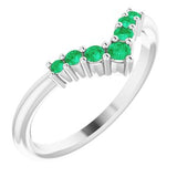 14K White Emerald Graduated "V" Ring - Siddiqui Jewelers