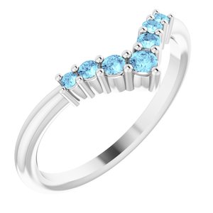 14K White Aquamarine Graduated "V" Ring - Siddiqui Jewelers